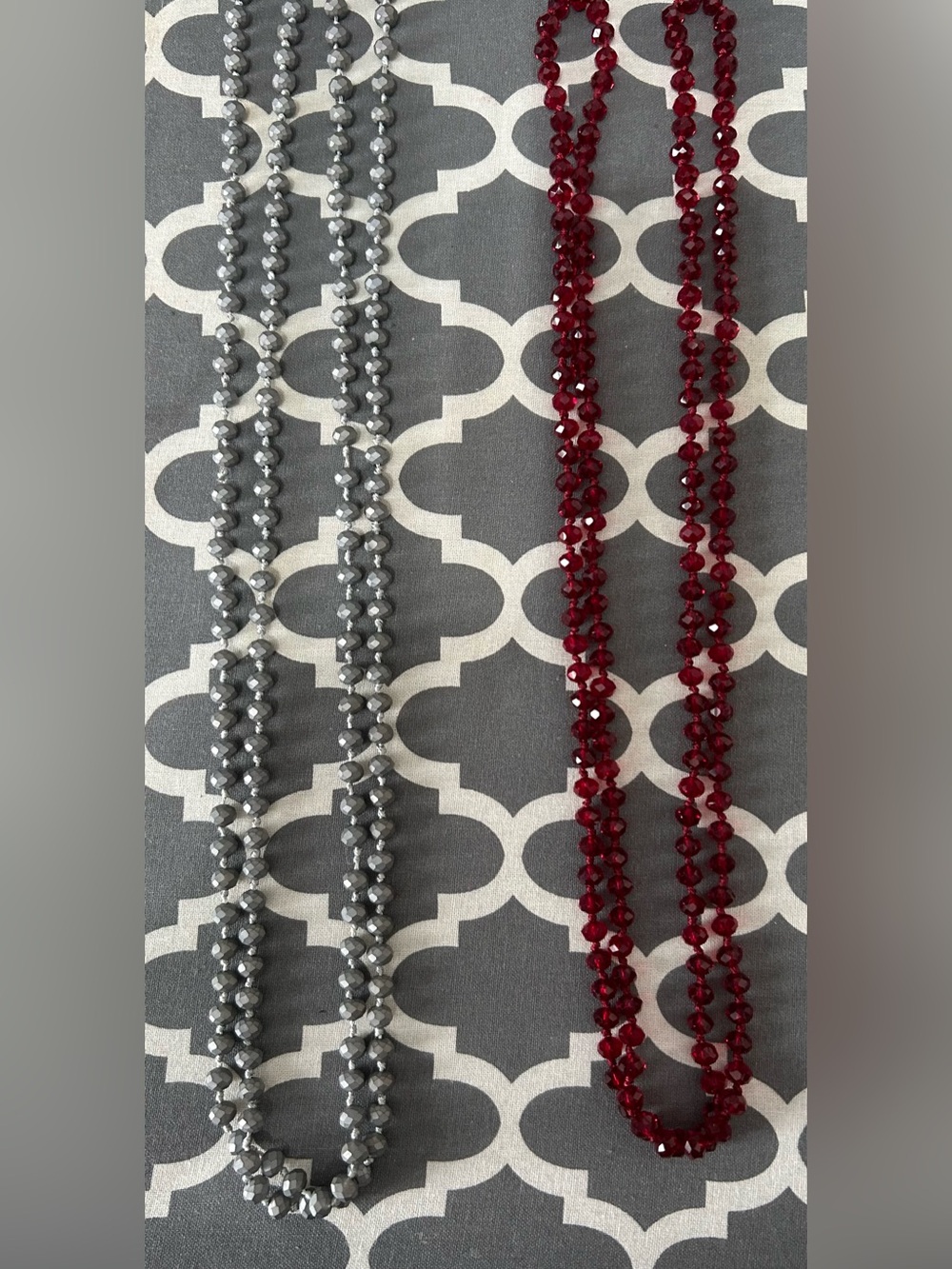 Faceted Bead Necklace Pair in Gray and Deep Red (Maroon)